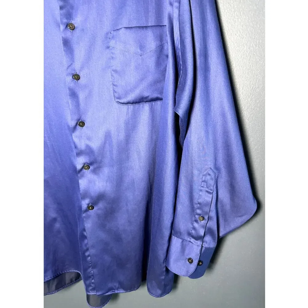 Geoffrey Beene Royal Blue Sateen Stiff Collar Long Sleeve Button Down Shirt XXL - Picture 3 of 10